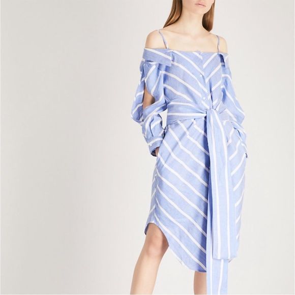 NWT Maje blue and white stripe cold shoulder shirt dress midi